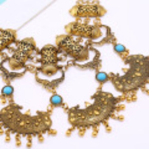 #048 Exaggerated Tassel Necklace Bohemian Ethnic Vintage Turquoise Collarbone - Picture 2 of 4